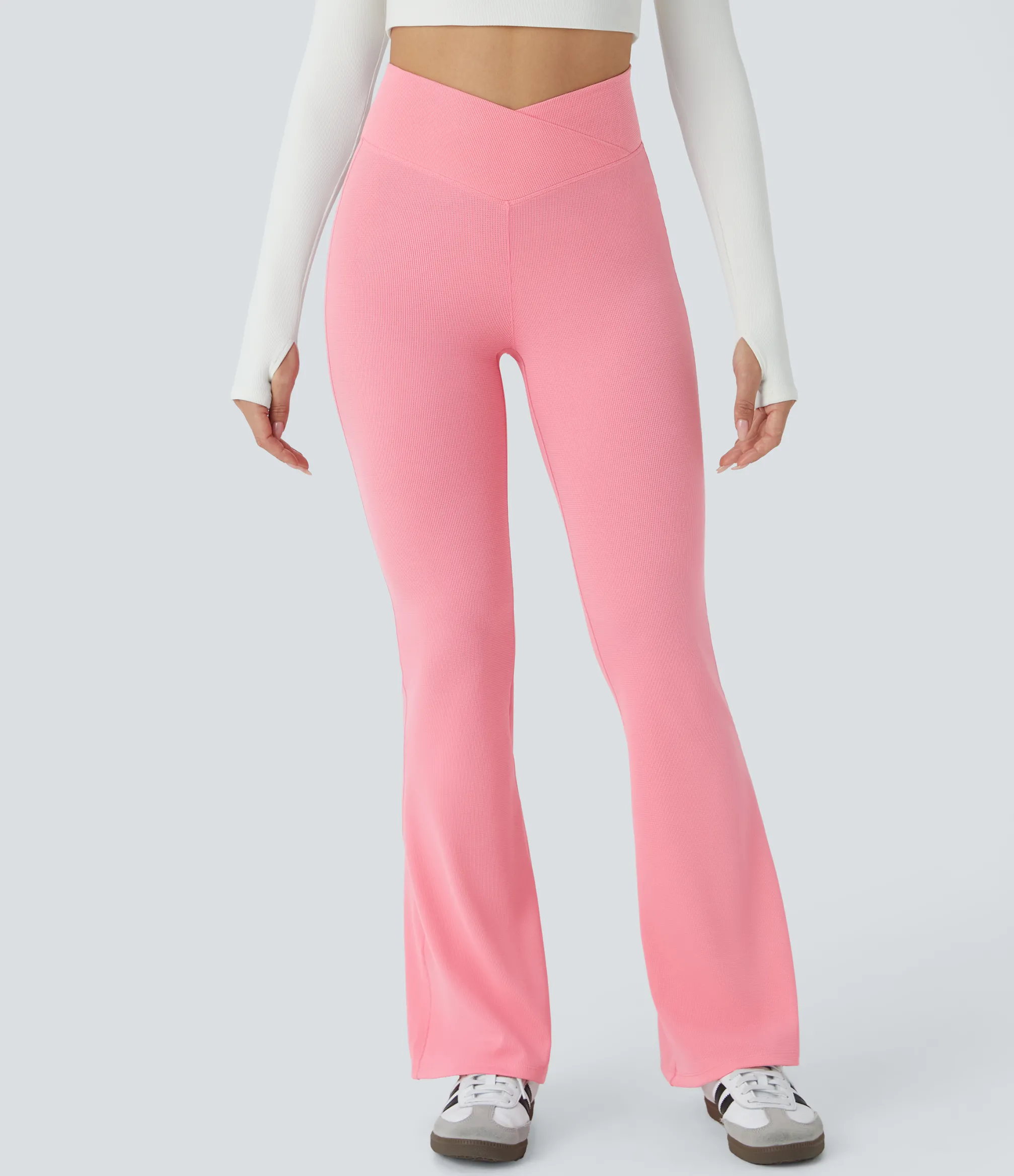 High-Waisted Pants|Skinny Pants<HALARA Crossover High Waisted Pocket Waffle Casual Flare Pants