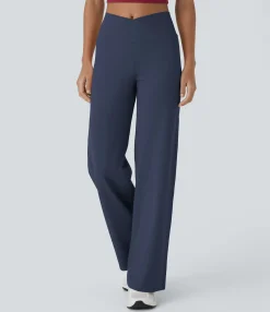 High-Waisted Pants|Skinny Pants<HALARA Crossover High Waisted Pocket Wide Leg Yoga Pants