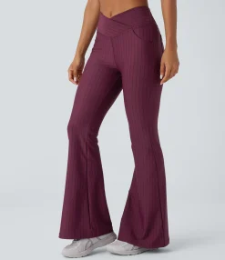 Pocket Leggings|Crossover Leggings<HALARA Crossover High Waisted Pockets Stripe Flare Cool Touch Yoga Leggings