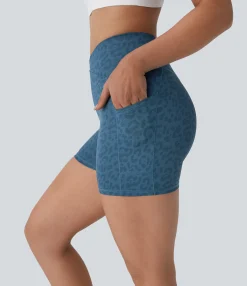 Crossover Shorts|Active Shorts<HALARA Crossover High Waisted Pocket Leopard Print Yoga Biker Shorts 4''