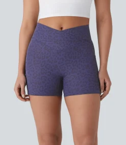 Crossover Shorts|Active Shorts<HALARA Crossover High Waisted Pocket Leopard Print Yoga Biker Shorts 4''