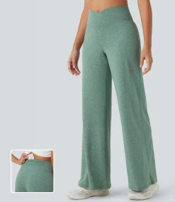 High-Waisted Pants|Wide-Leg Pants<HALARA Crossover High Waisted Pocket Wide Leg Yoga Pants