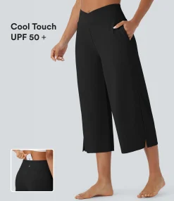 High-Waisted Pants|Pants<HALARA Crossover High Waisted Pockets Cool Touch Yoga Capri Pants-UPF50+