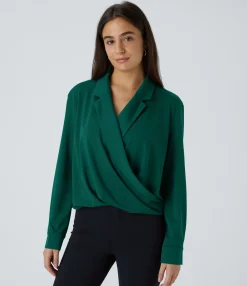 Work Tops|Shirts Blouses<HALARA Crossover Long Sleeve Work Shirt