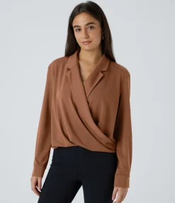Work Tops|Shirts Blouses<HALARA Crossover Long Sleeve Work Shirt