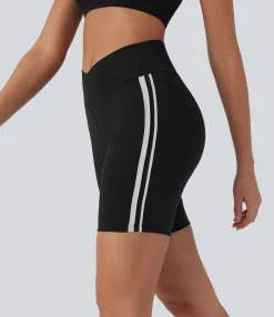 Crossover Shorts|Active Shorts<HALARA Crossover Mid Rise Color Block Stripe Yoga Biker Shorts 7''
