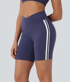Crossover Shorts|Active Shorts<HALARA Crossover Mid Rise Color Block Stripe Yoga Biker Shorts 7''