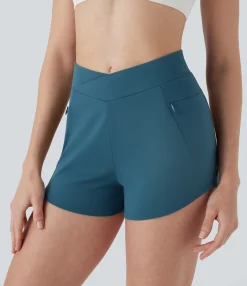 Crossover Shorts|Active Shorts<HALARA Crossover Mid Rise Yoga Shorts with Zipper Pockets