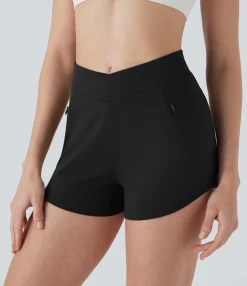 Crossover Shorts|Active Shorts<HALARA Crossover Mid Rise Yoga Shorts with Zipper Pockets