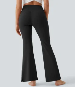 Pocket Leggings|Crossover Leggings<HALARA Crossover Pocket Hem Full Length Flare Leggings-Smile