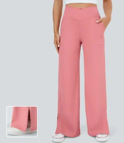 Wide-Leg Pants|Pants<HALARA Crossover Pocket Hem Wide Leg Yoga Pants-Smile