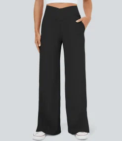 Wide-Leg Pants|Pants<HALARA Crossover Pocket Hem Wide Leg Yoga Pants-Smile