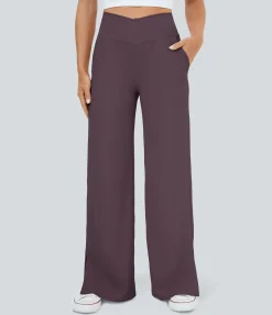 Wide-Leg Pants|Pants<HALARA Crossover Pocket Hem Wide Leg Yoga Pants-Smile