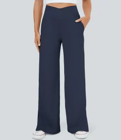 Wide-Leg Pants|Pants<HALARA Crossover Pocket Hem Wide Leg Yoga Pants-Smile