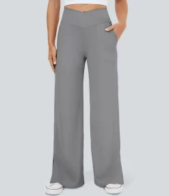 Wide-Leg Pants|Pants<HALARA Crossover Pocket Hem Wide Leg Yoga Pants-Smile