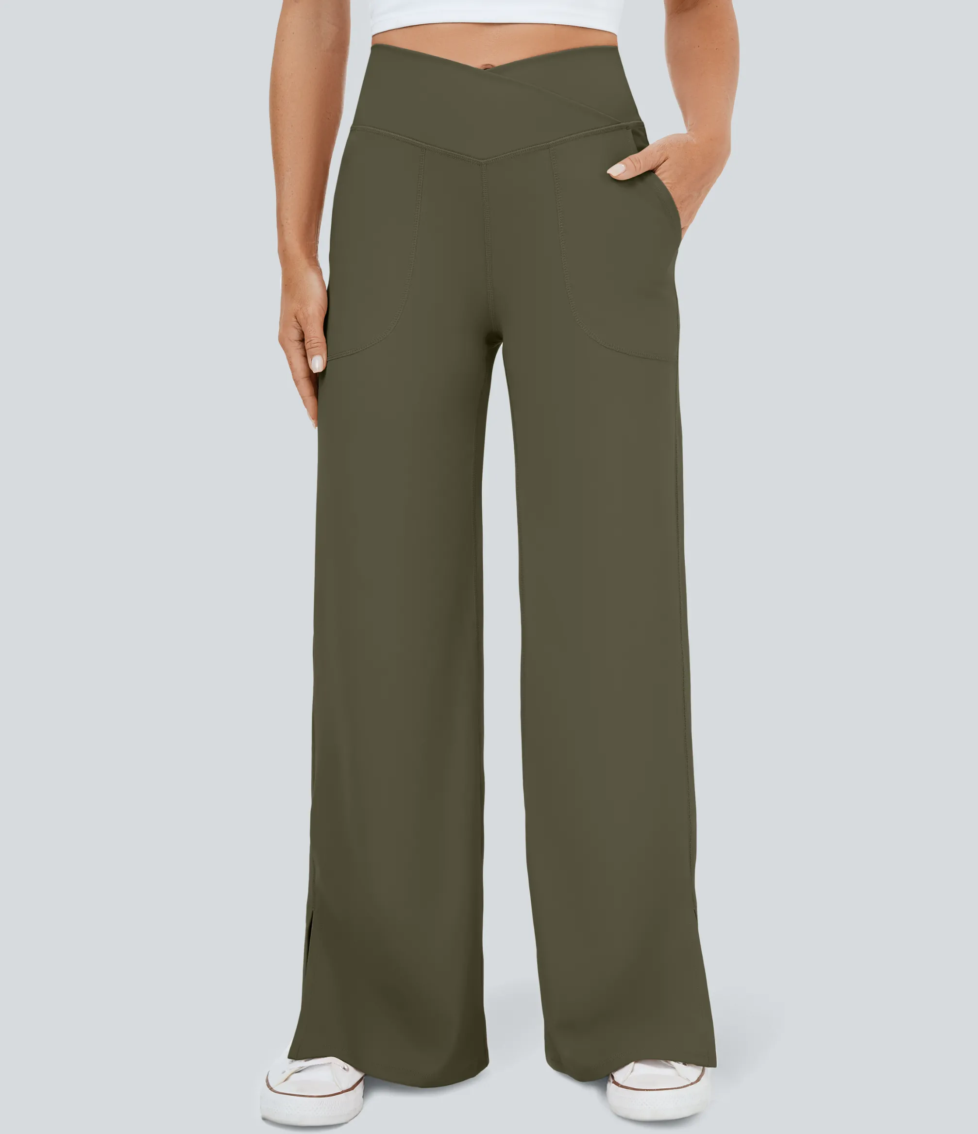 Wide-Leg Pants|Pants<HALARA Crossover Pocket Hem Wide Leg Yoga Pants-Smile