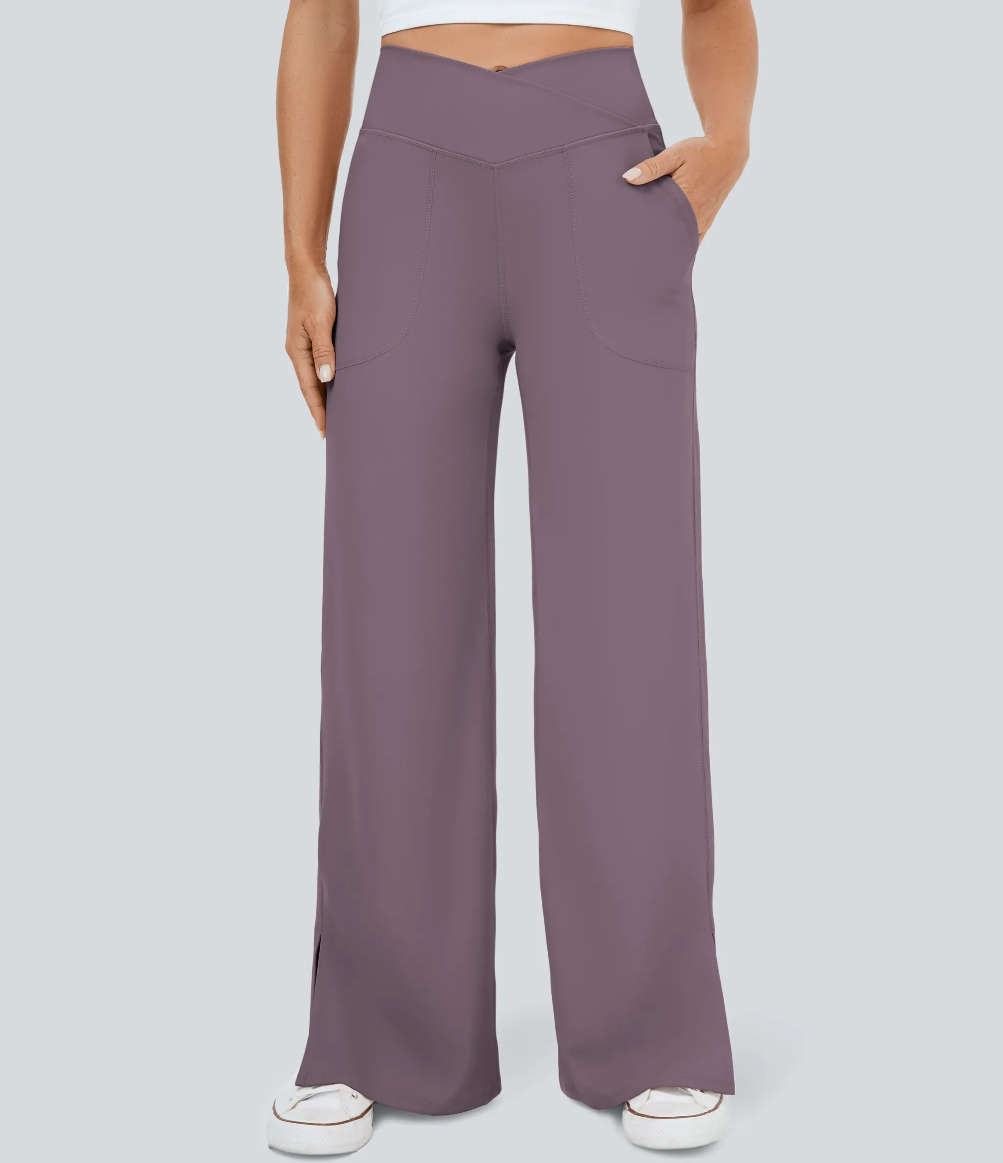Wide-Leg Pants|Pants<HALARA Crossover Pocket Hem Wide Leg Yoga Pants-Smile