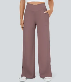 Wide-Leg Pants|Pants<HALARA Crossover Pocket Hem Wide Leg Yoga Pants-Smile