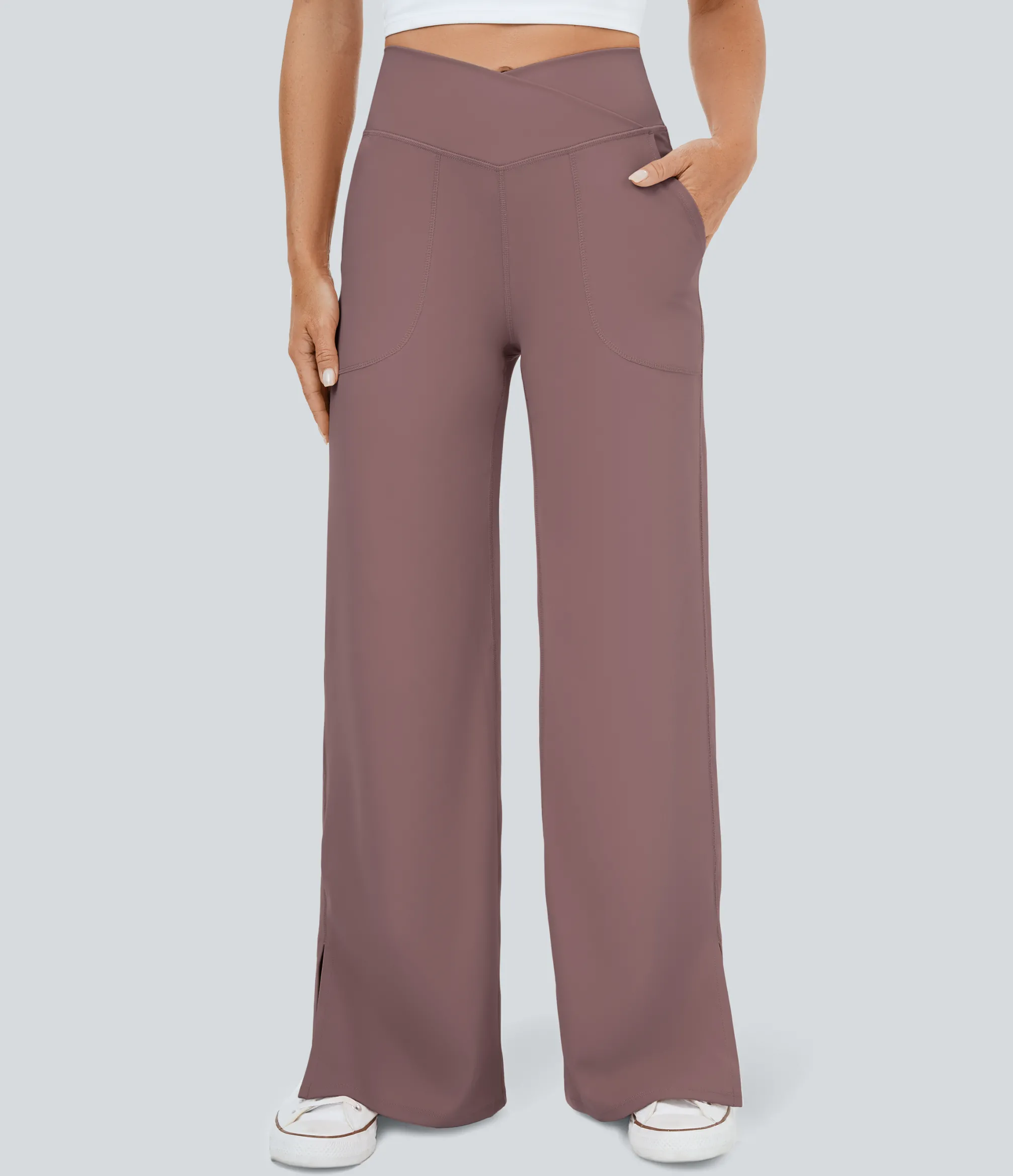 Wide-Leg Pants|Pants<HALARA Crossover Pocket Hem Wide Leg Yoga Pants-Smile