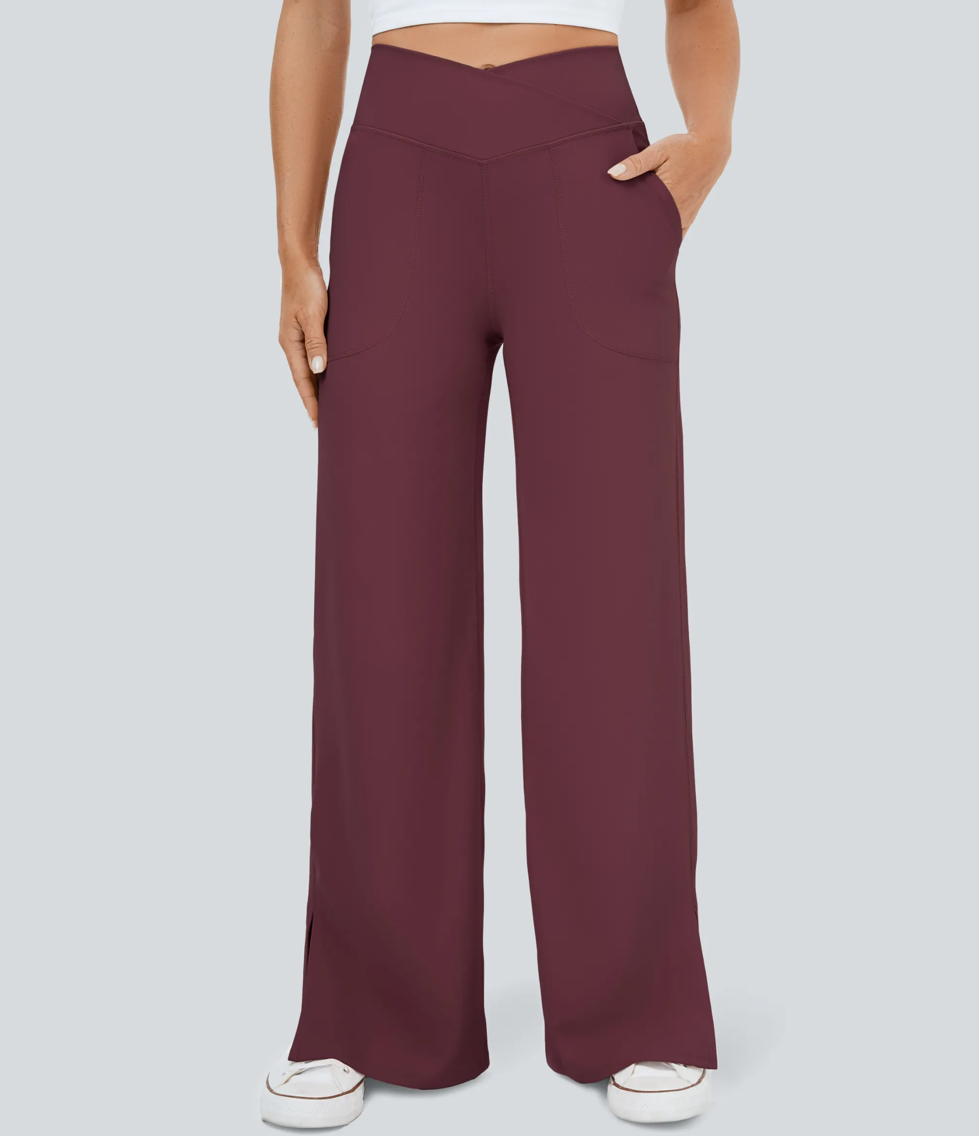 Wide-Leg Pants|Pants<HALARA Crossover Pocket Hem Wide Leg Yoga Pants-Smile