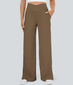 Wide-Leg Pants|Pants<HALARA Crossover Pocket Hem Wide Leg Yoga Pants-Smile
