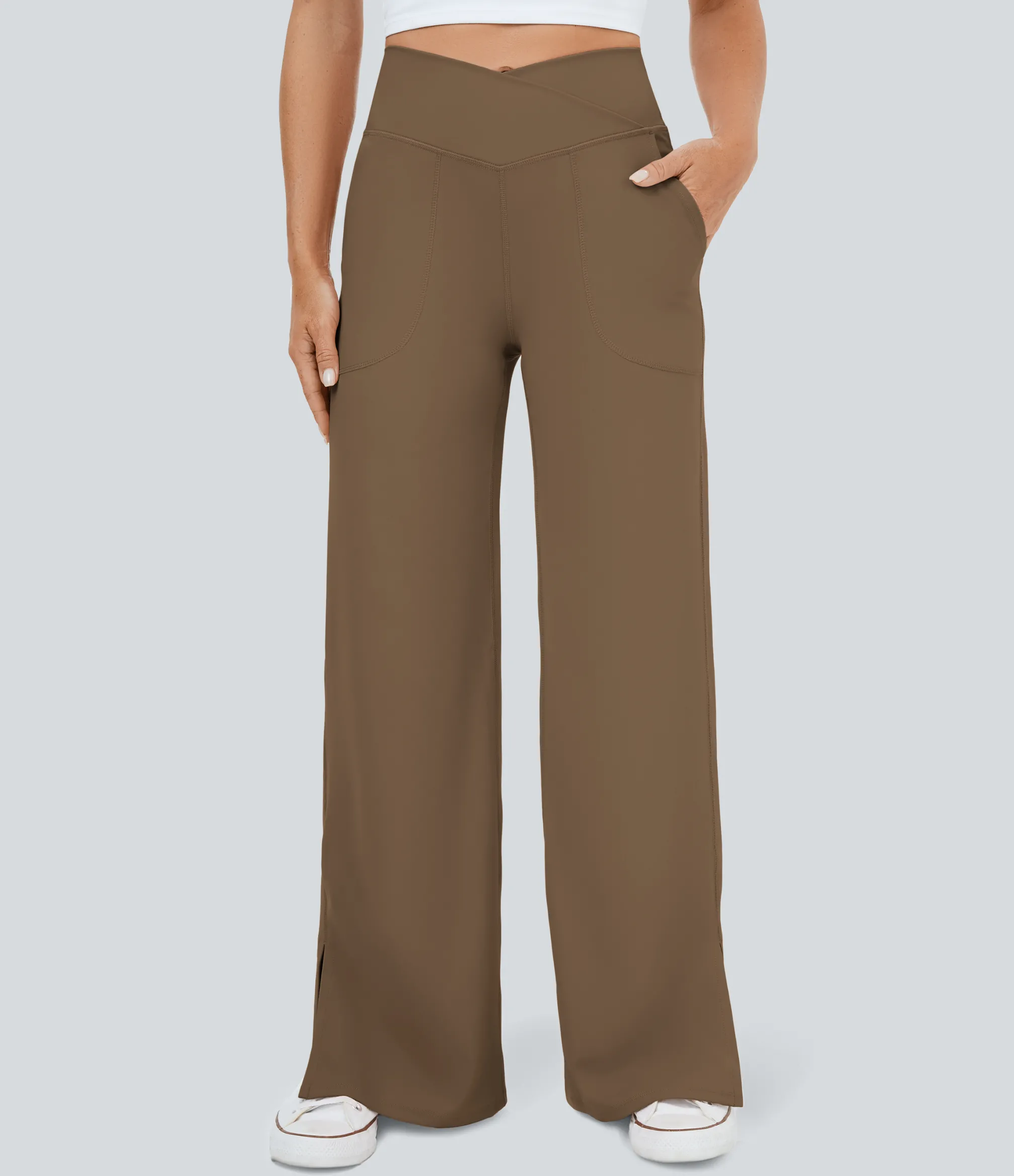 Wide-Leg Pants|Pants<HALARA Crossover Pocket Hem Wide Leg Yoga Pants-Smile