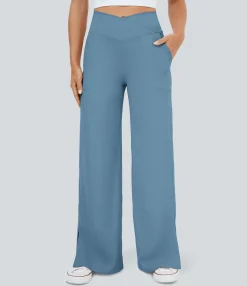 Wide-Leg Pants|Pants<HALARA Crossover Pocket Hem Wide Leg Yoga Pants-Smile