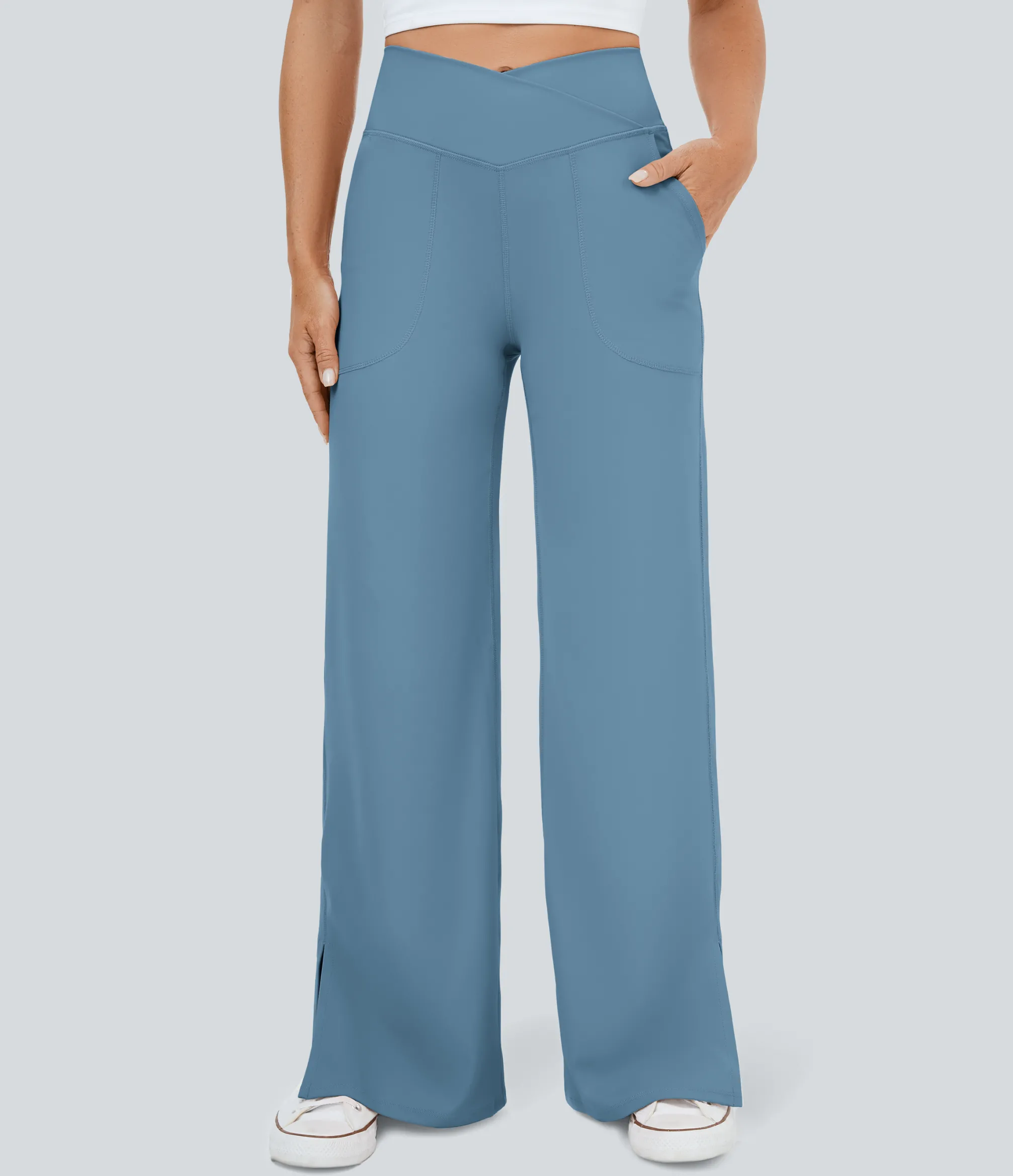 Wide-Leg Pants|Pants<HALARA Crossover Pocket Hem Wide Leg Yoga Pants-Smile