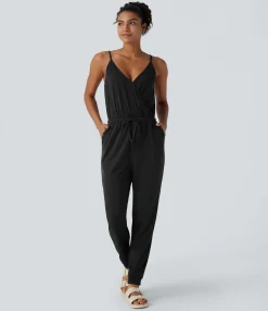 Jumpsuits<HALARA Crossover V Neck Drawstring Pocket Waffle Casual Jumpsuit