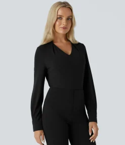Casual Tops<HALARA Crossover V Neck Long Sleeve Curved Hem Casual Top