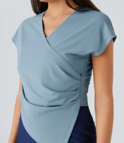 Work Tops<HALARA Crossover V Neck Ruched Asymmetric Hem Work Top