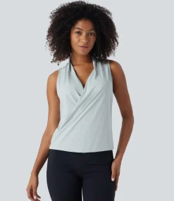 Work Tops|Tank Tops & Camis<HALARA Crossover V Neck Sleeveless Cool Touch Work Tank Top-UPF50+