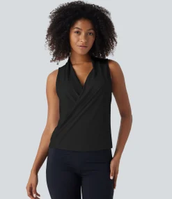 Work Tops|Tank Tops & Camis<HALARA Crossover V Neck Sleeveless Cool Touch Work Tank Top-UPF50+