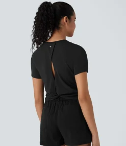 Sports Tops|Sports Tops<HALARA Cut Out Cropped Hiking Sports Top-UPF40+