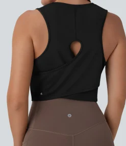 Tank Tops & Camis|Tank Tops<HALARA Cut Out Crossover Hem Solid Cropped Yoga Tank Top