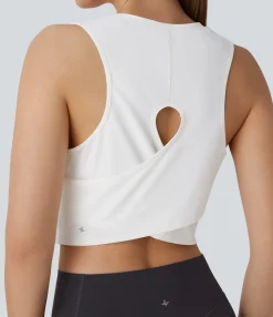 Tank Tops & Camis|Tank Tops<HALARA Cut Out Crossover Hem Solid Cropped Yoga Tank Top