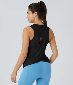 Tank Tops & Camis|Tank Tops<HALARA Cut Out Crossover Hem Solid Yoga Tank Top