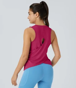 Tank Tops & Camis|Tank Tops<HALARA Cut Out Crossover Hem Solid Yoga Tank Top