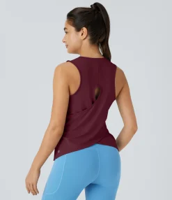 Tank Tops & Camis|Tank Tops<HALARA Cut Out Crossover Hem Solid Yoga Tank Top
