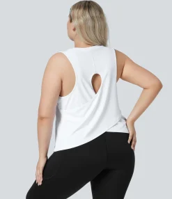 Plus Size<HALARA Cut Out Crossover Hem Solid Yoga Plus Size Tank Top