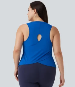 Plus Size<HALARA Cut Out Crossover Hem Solid Yoga Plus Size Tank Top