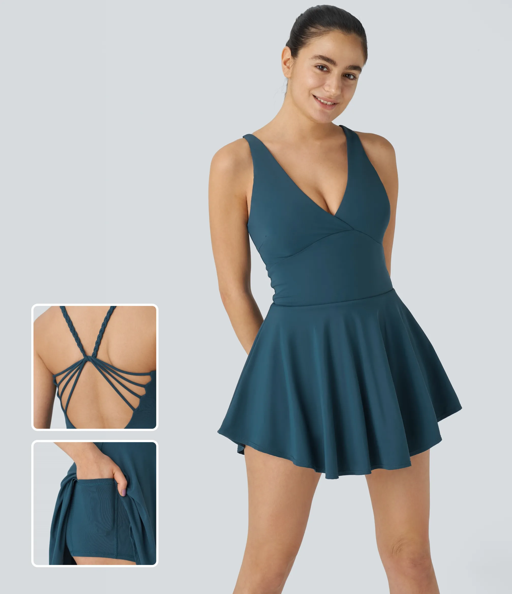Mini Dresses|Active Dresses<HALARA Cut Out 2-in-1 Pocket Flare Mini Active Dress