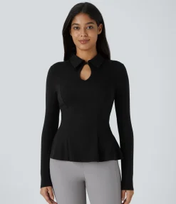 Work Tops<HALARA Cut Out Long Sleeve Slim Peplum Work Top