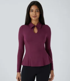 Work Tops<HALARA Cut Out Long Sleeve Slim Peplum Work Top