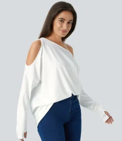 Casual Tops<HALARA Cut Out Oblique Shoulder Thumb Hole High Low Oversize Casual Top