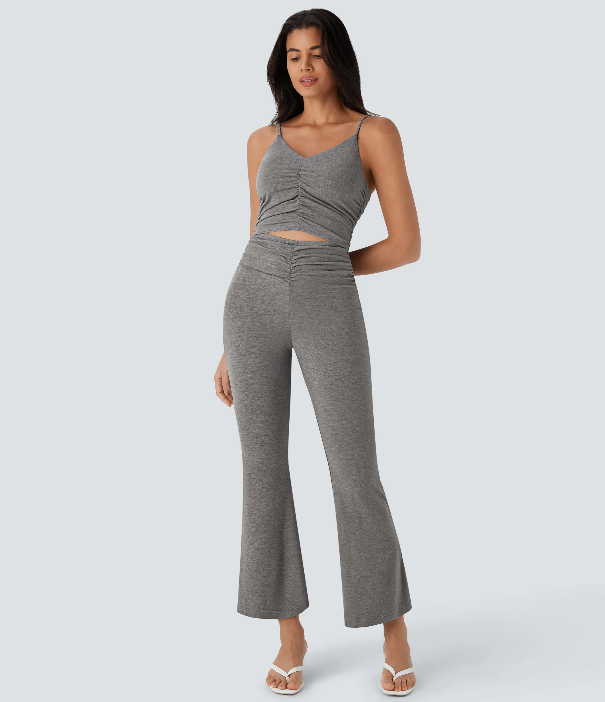 Jumpsuits<HALARA Cut Out Ruched Flare Casual Slip Jumpsuit