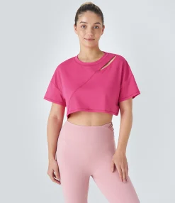 Sports Tops|Sports Tops<HALARA Cut Out Top-stitching Cropped Dance Sports Top Innuendo