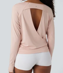 Sports Tops|Sports Tops<HALARA Cut-out Back Thumb Hole Ruched Relaxed Yoga Sports Top