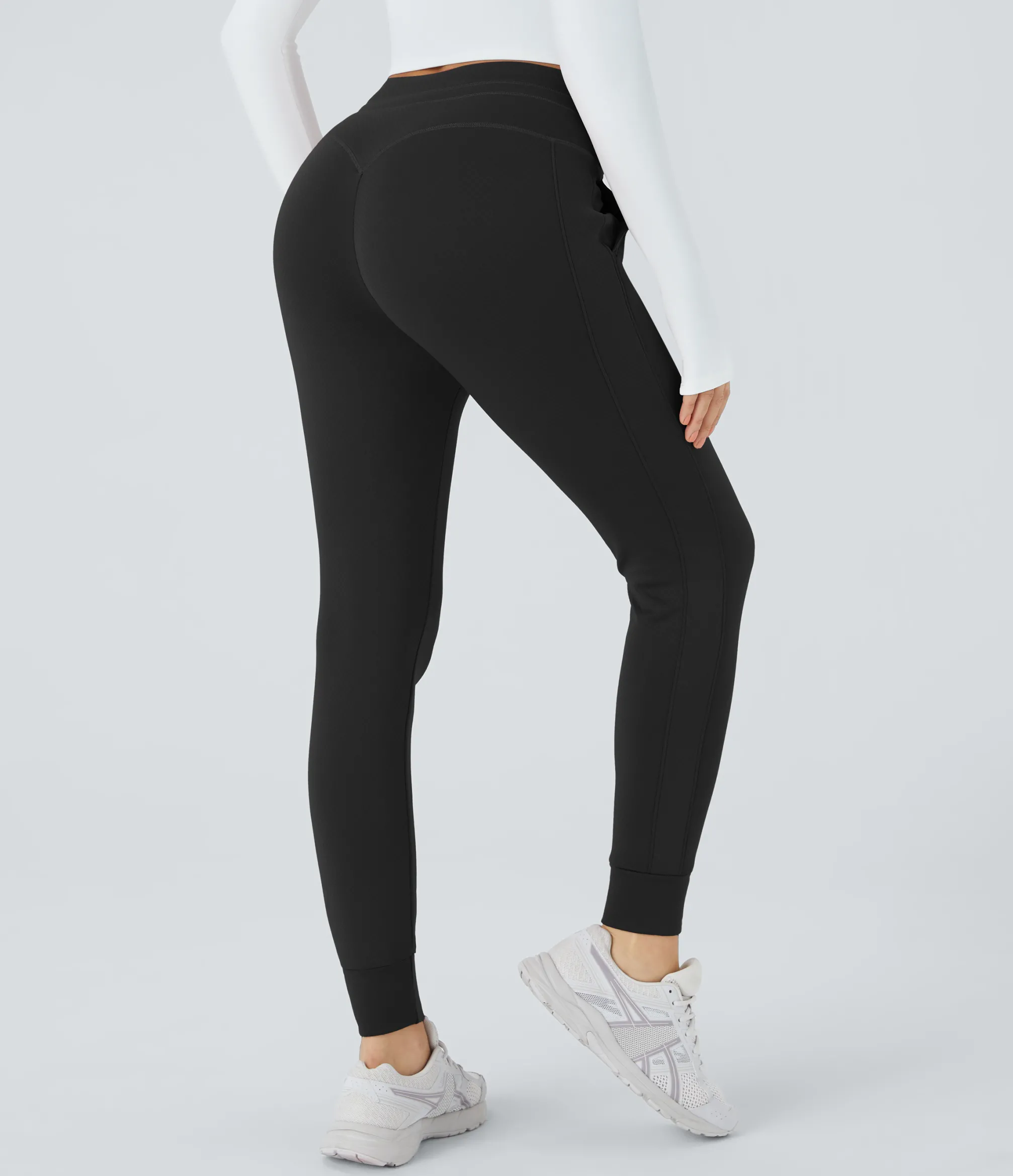 Pants|Joggers<HALARA 3D Thermal High Waisted Drawstring Pocket Plain Casual Full Length Joggers