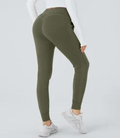 Pants|Joggers<HALARA 3D Thermal High Waisted Drawstring Pocket Plain Casual Full Length Joggers